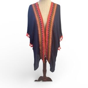 Hummingbird Navy and Orange Fabric Kimono